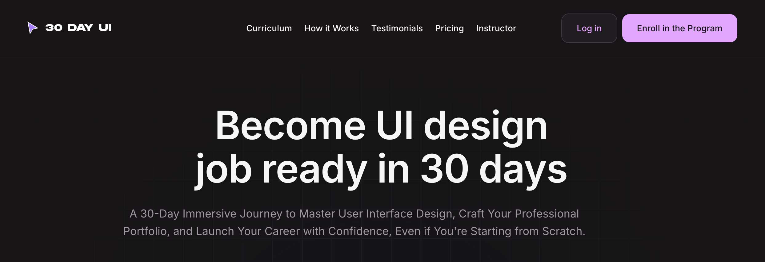 Screenshot of landing page for 30 Day UI course. 