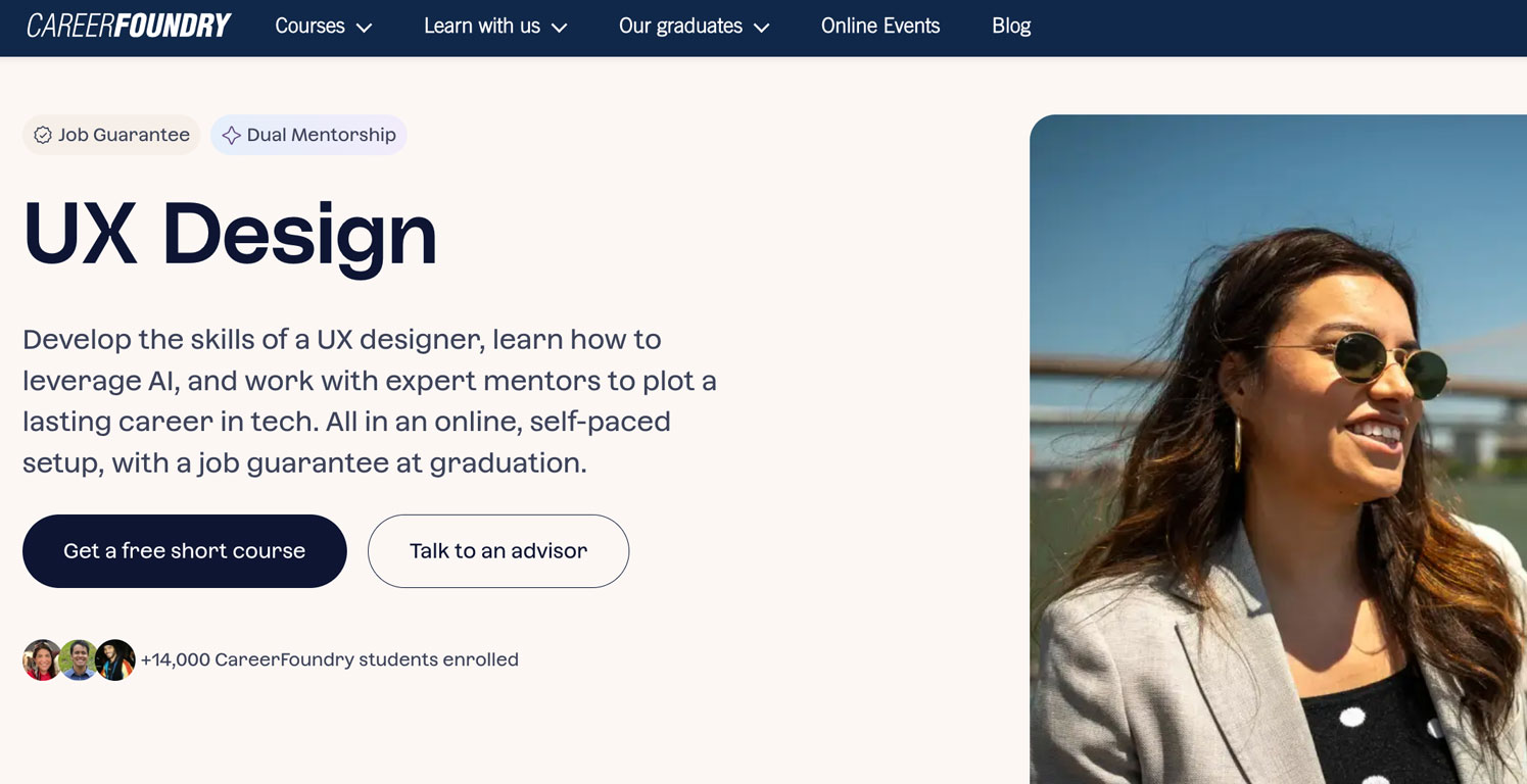 Landing page for CareerFoundry UX Design program. 