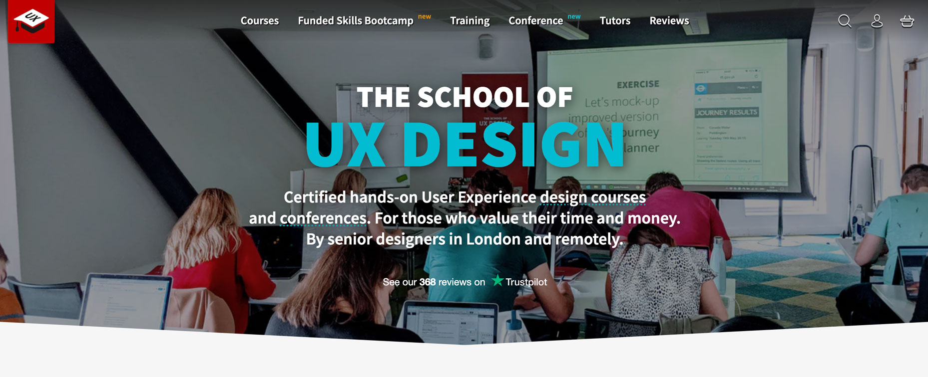Landing page for The School of UX's certification program. 